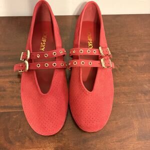 Goupsky Double Buckle Mary Jane Flats Burgundy Perforated Size 9.5 New Open Box